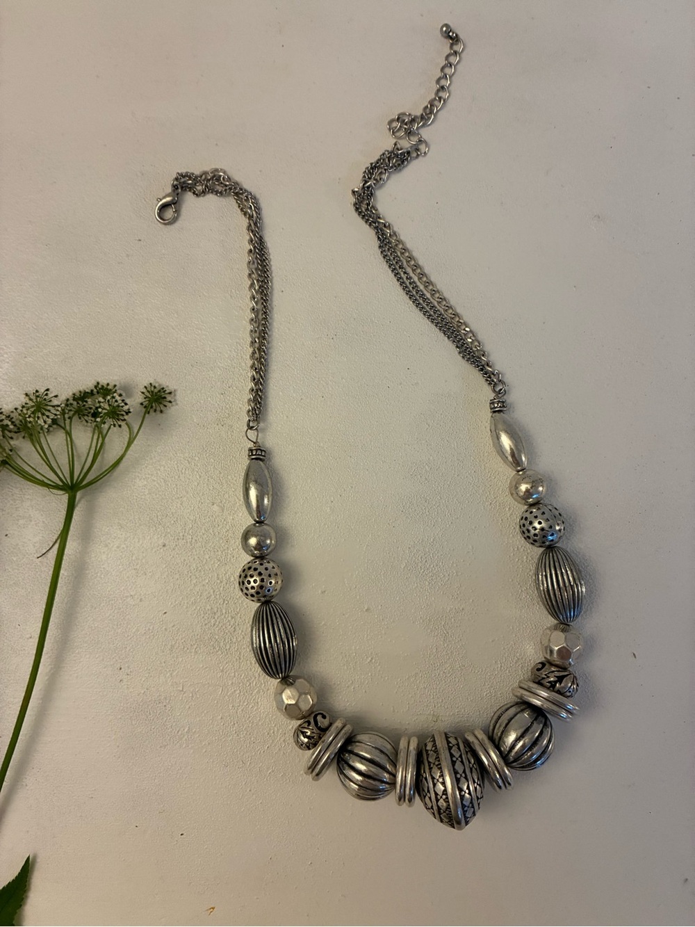 Silver Bead Statement Necklace - Women Jewelry - oversized maximalist beads